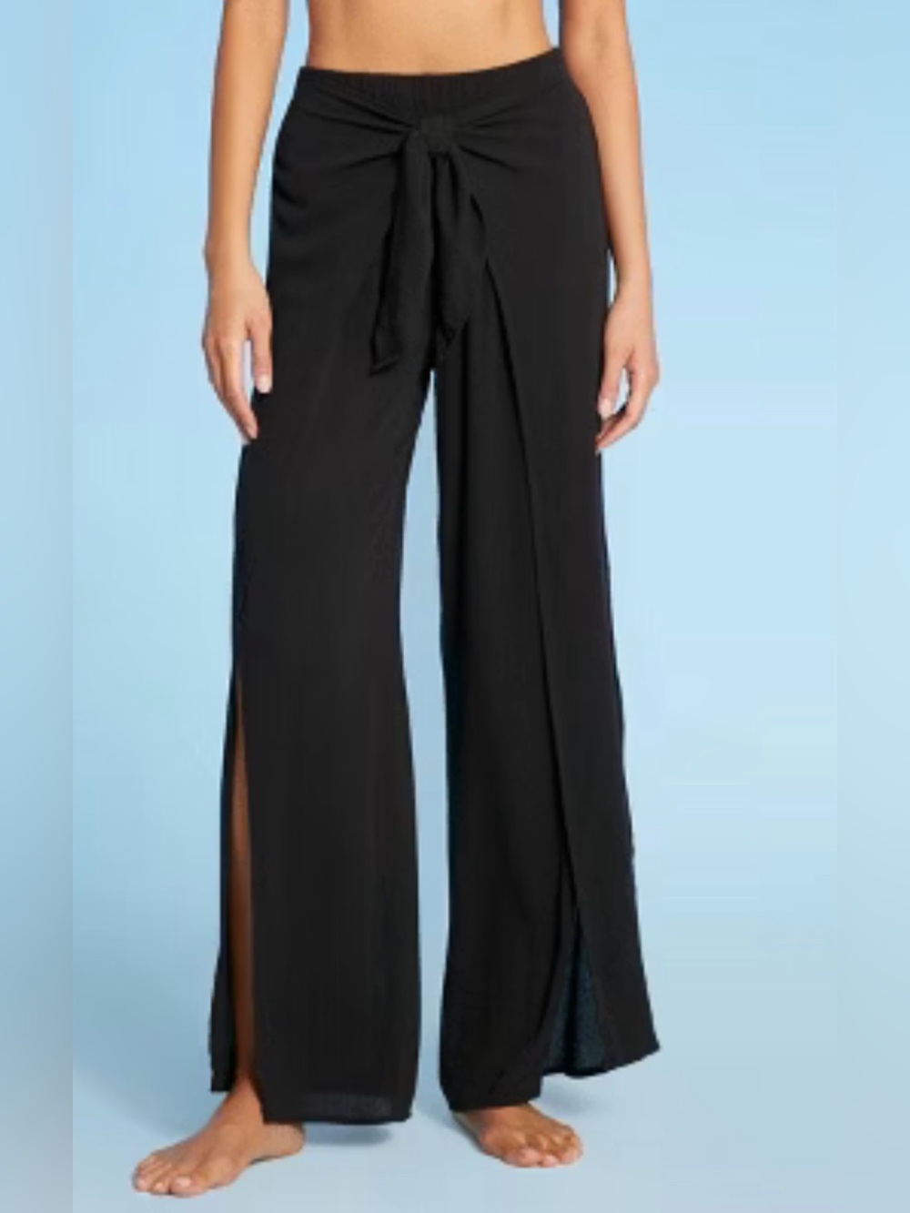 Kona Sol Black Tie-Front Wide-Leg Swim Coverup Pants